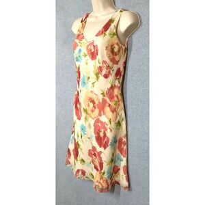 Ann Taylor 100% Silk Dress 4P Sleeveless V-Neck Floral Lined Breezy Easy Chic